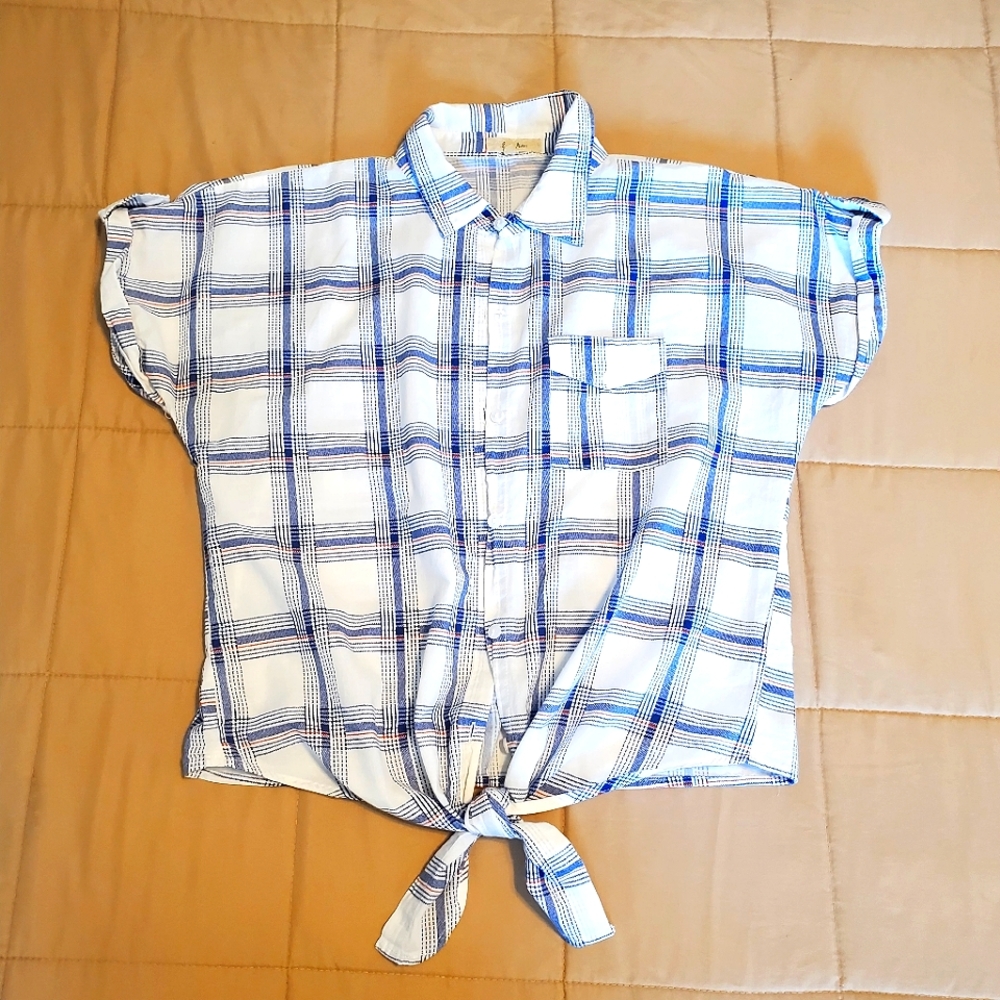 Medium Plaid Flannel Knot Tie Button Shirt
